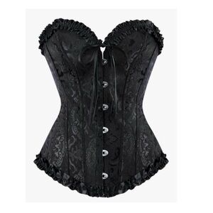 Szivyshi Floral Jacquard Lace Up Corset Boned Overbust Black Size Small Goth